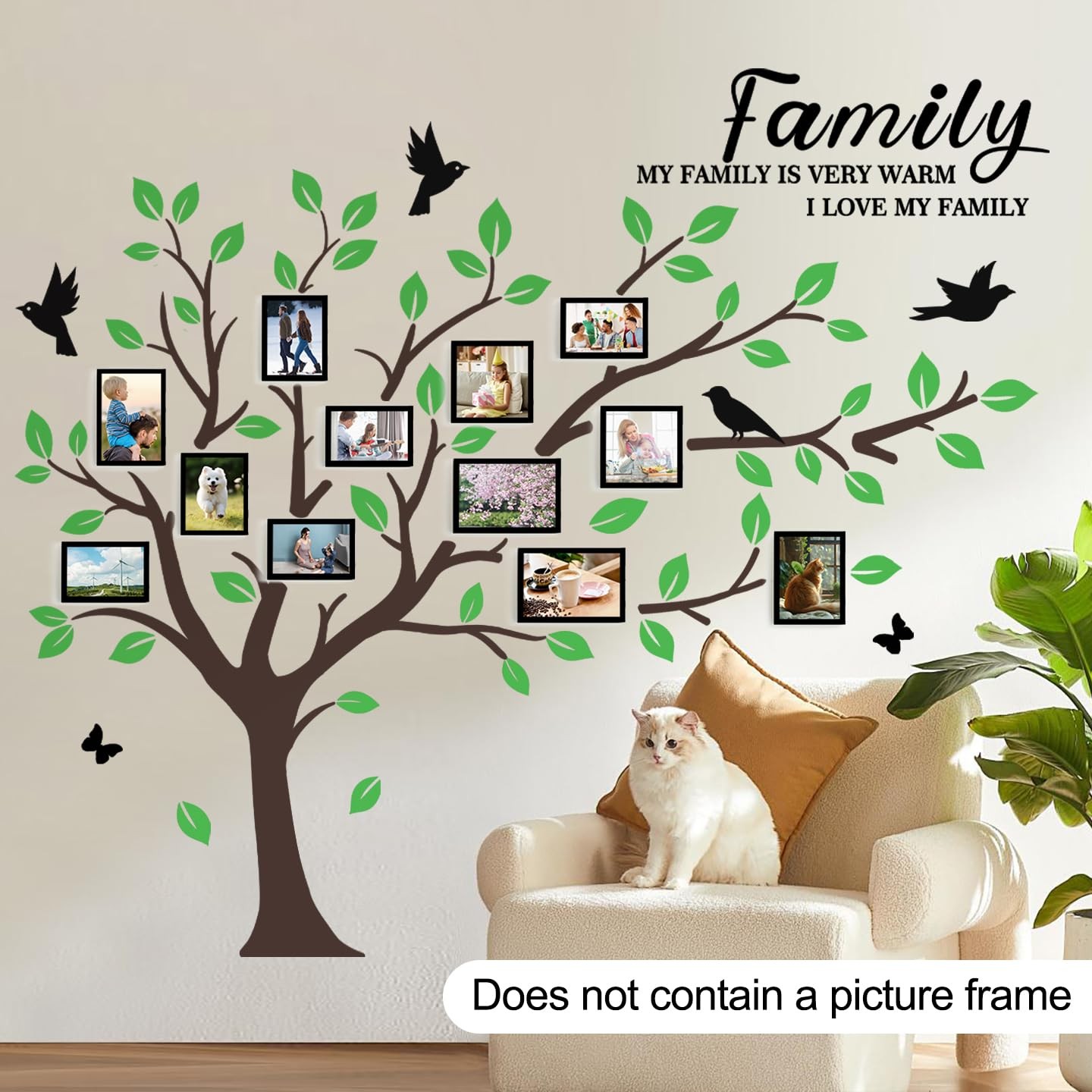 Family Tree Wall Decal Large Vinyl Peel Stick with Birds