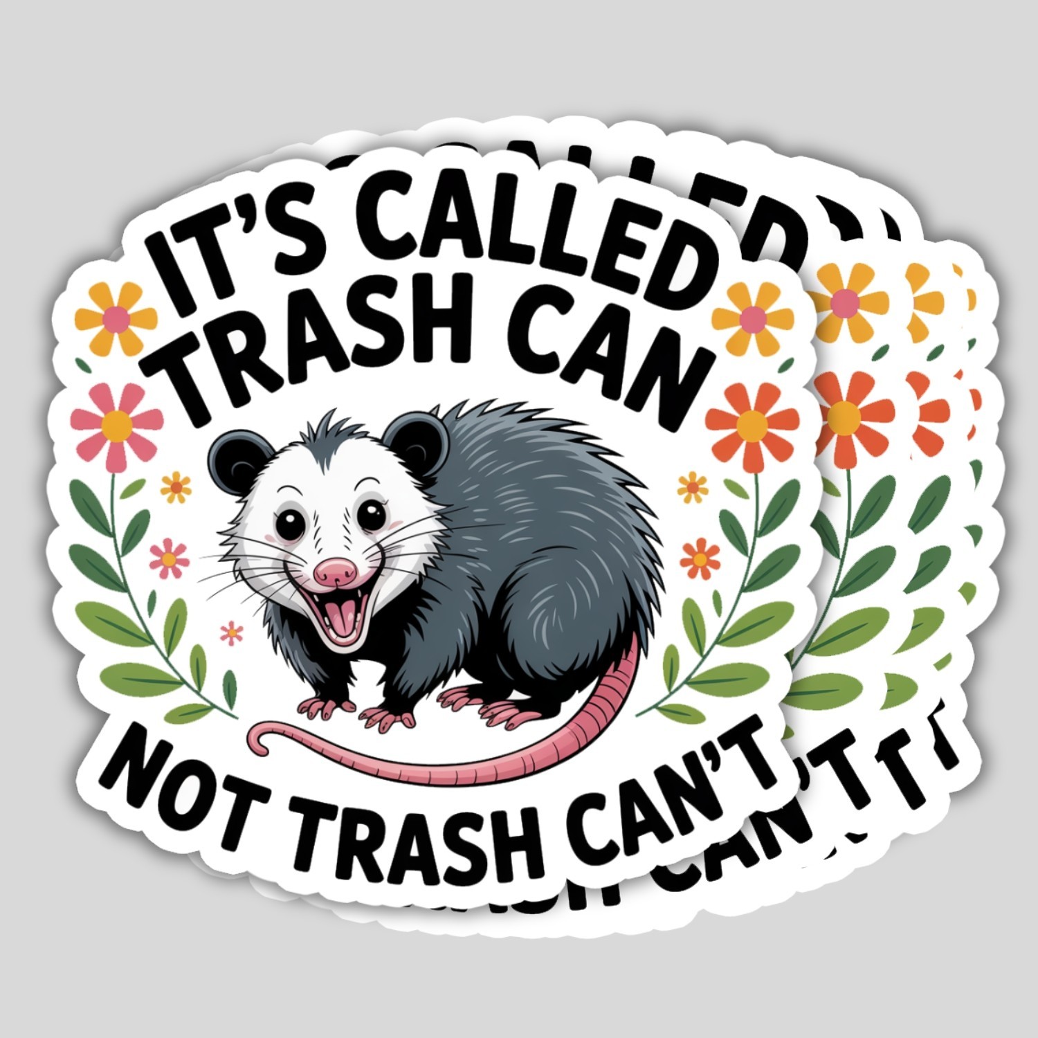 4pcs Trash Can Not Trash Can’t Stickers – Funny Opossum Vinyl Laptop Decals