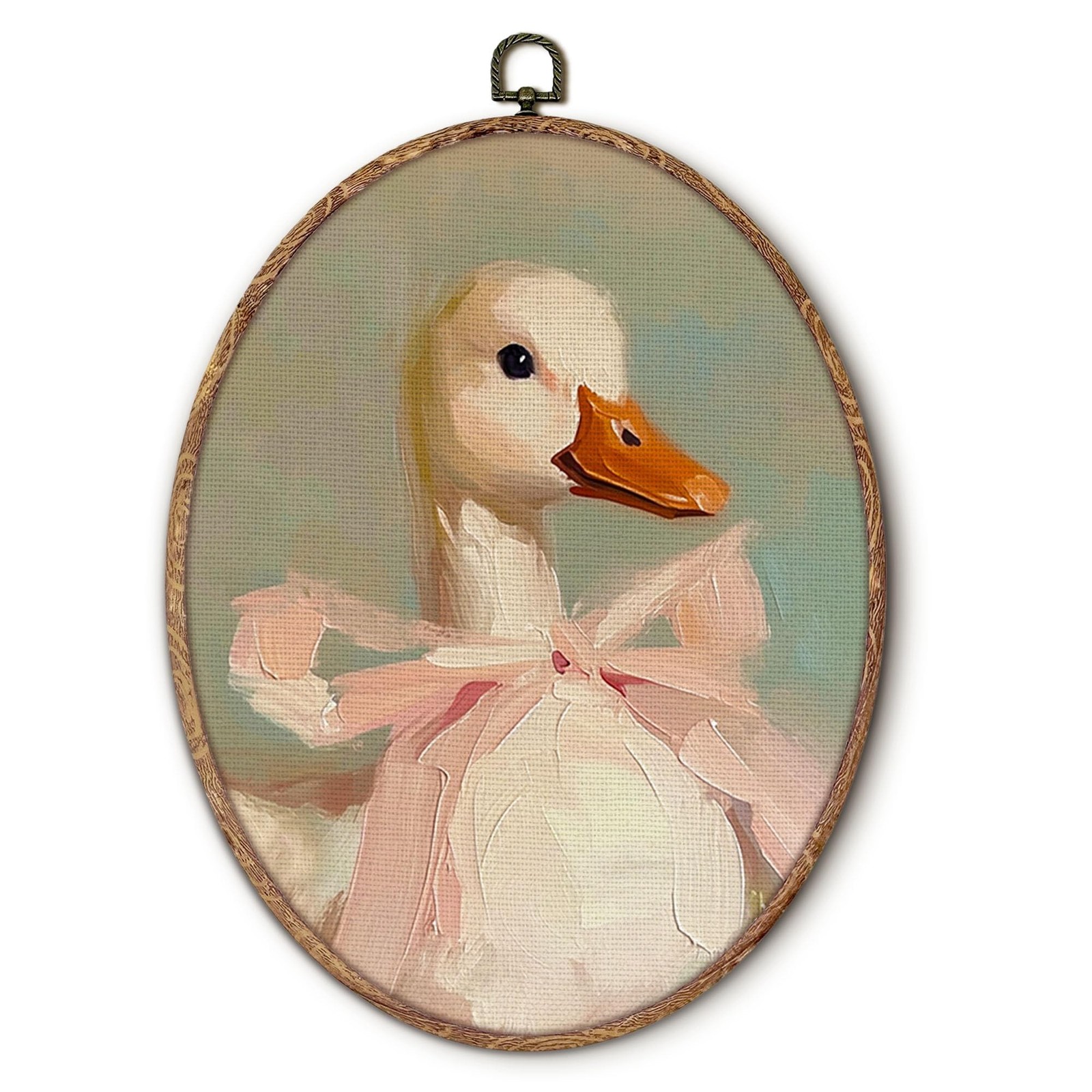 Coquette Pink Bow Duck Oval Wall Art Framed, Preppy Girly Oval Wall Decor, Vi…