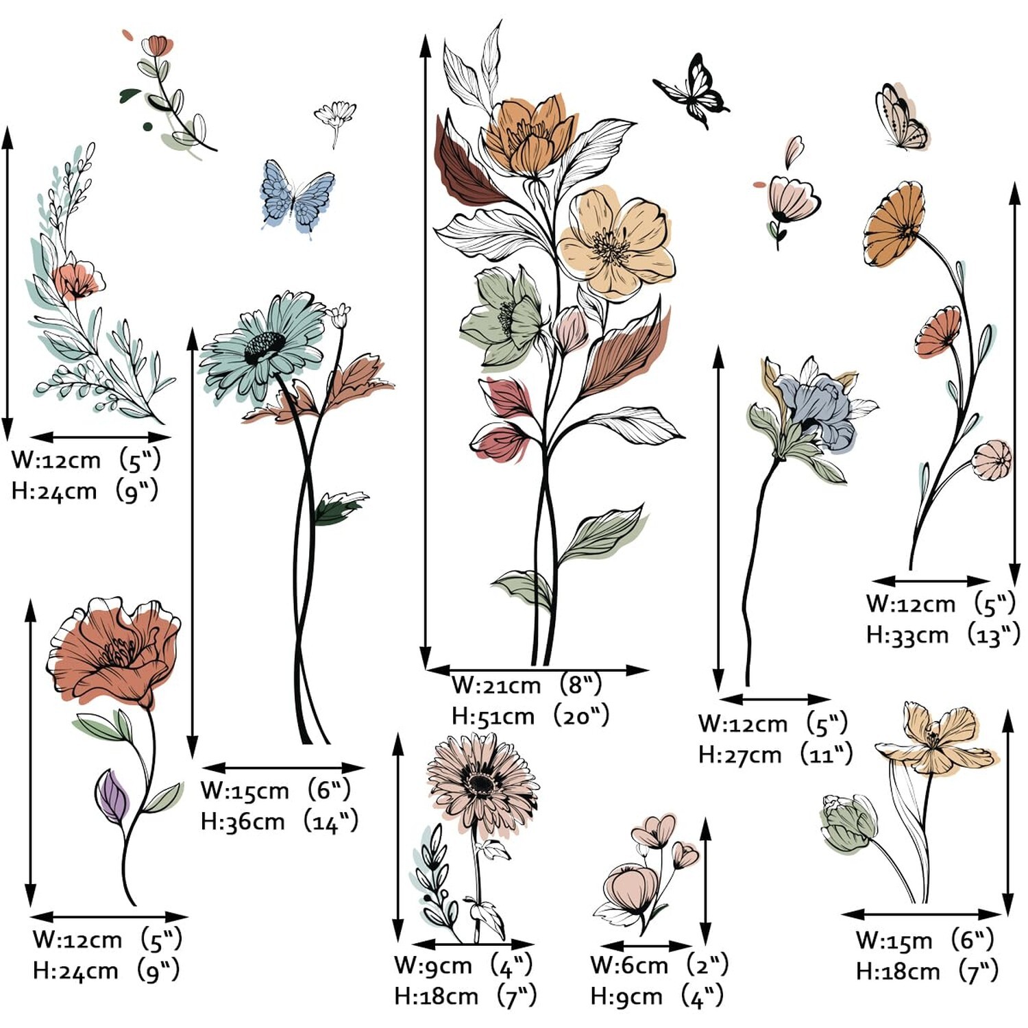 Runtoo Boho Flower Wall Decals Simple Wildflower Floral Wall Stickers for Gir…