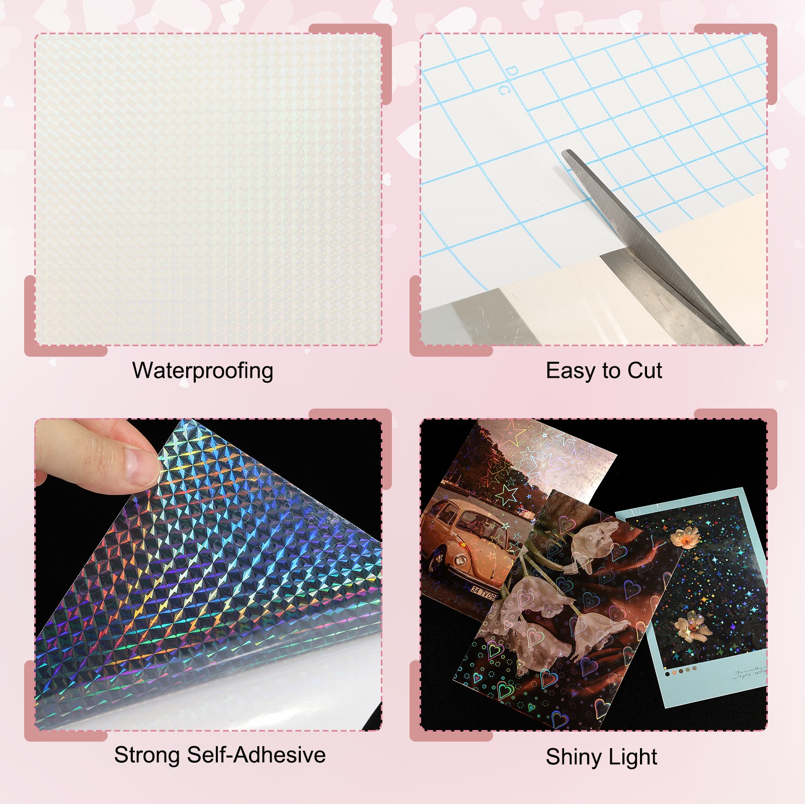 12 Sheets 8.3"x11.7" Holographic Sticker A4 Self-Adhesive Film(Small Square)