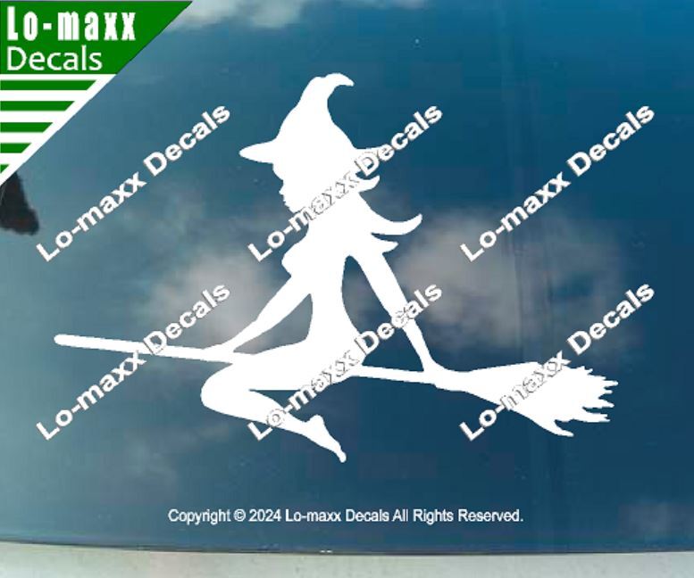 Mudflap Girl Witch Riding Broom Trucker Custom Graphic Die Cut Vinyl Decal