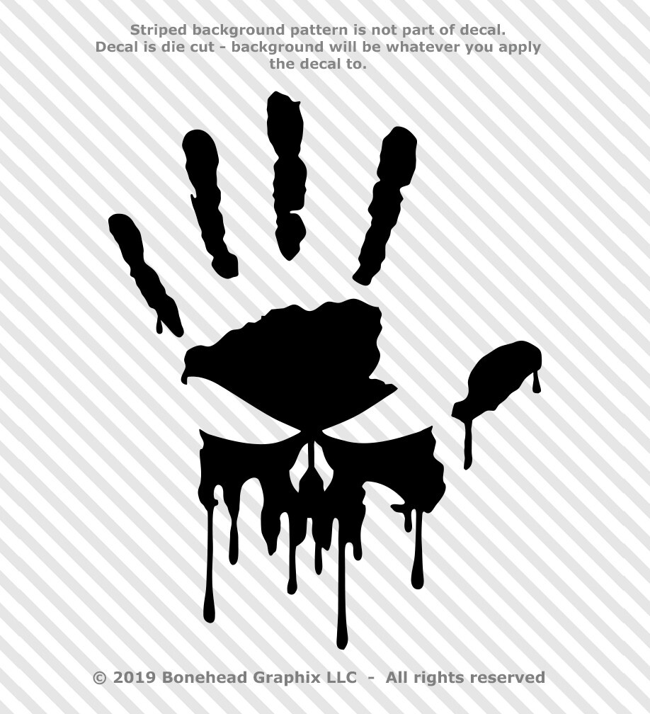 Bloody Skull Left Hand Print Vinyl Decal Sticker Walking Dead Punisher-25 Colors