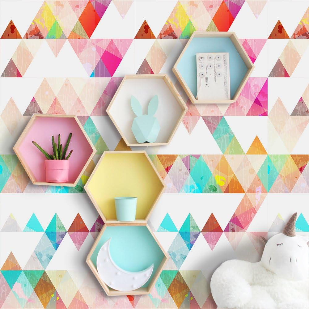 Removable 15.8 X 98.4Inch Colorful Geometric Triangle Wall Decals DIY Large Mode