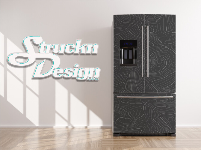 White Gray Retro Topographic Contour Fridge Freezer Wrap Side Door Vinyl Decal