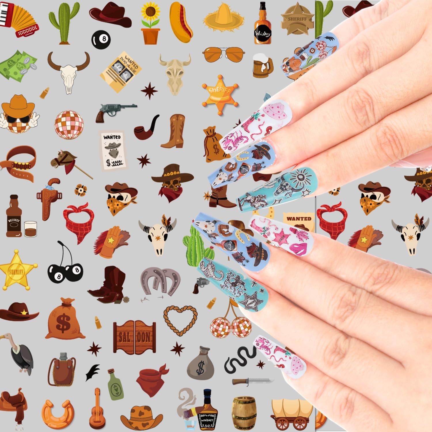 Keluna Western Nail Art Stickers – 6 Sheets Cowboy 6 Sheets, 6