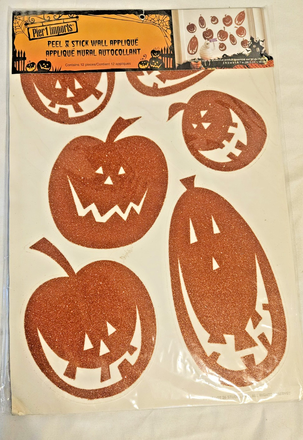 NWT Pier1 Imports Halloween Sparkle Pumpkin Glitter Peel And Stick Wall Appliqué