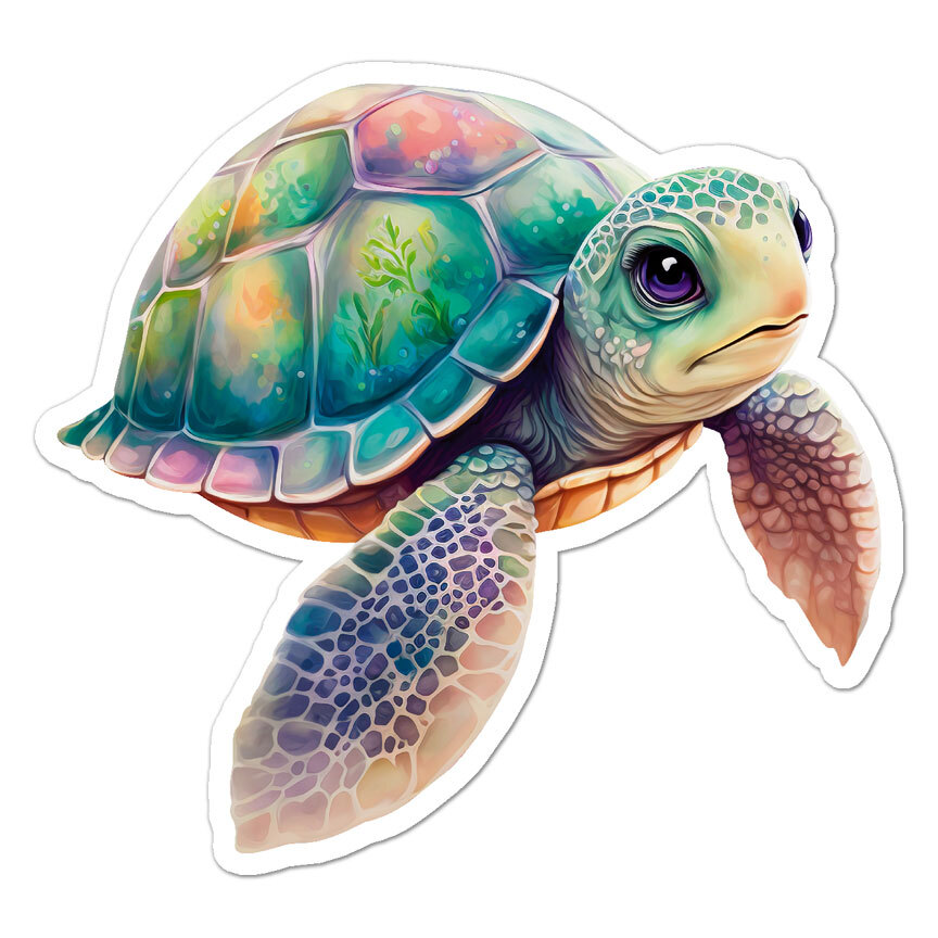 Cute Sea Turtle, Vinyl Decal Sticker, Indoor Outdoor, 3 Sizes, #9090