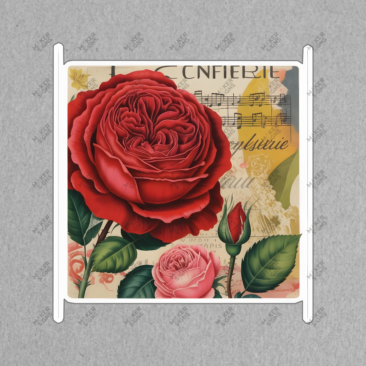 Vintage Red Rose Art Print Romantic Floral Decor Nostalgic Collage #8215