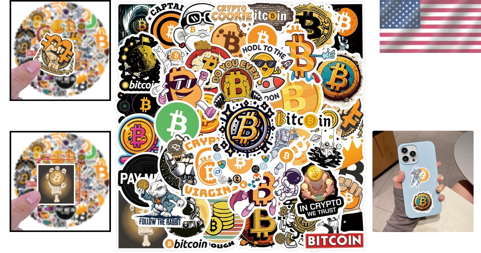 Decorate with Style – 60pcs Waterproof Bitcoin Crypto Stickers for All Ages