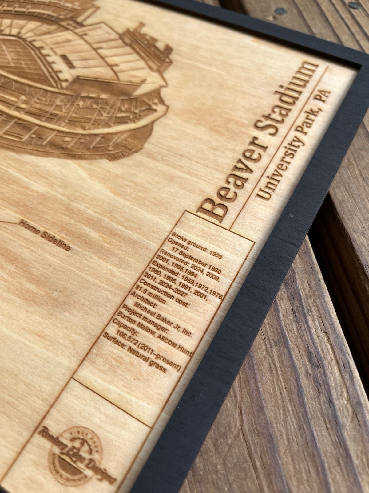 Beaver Stadium College Park, PA Wood Engraved Blueprint Wall Art