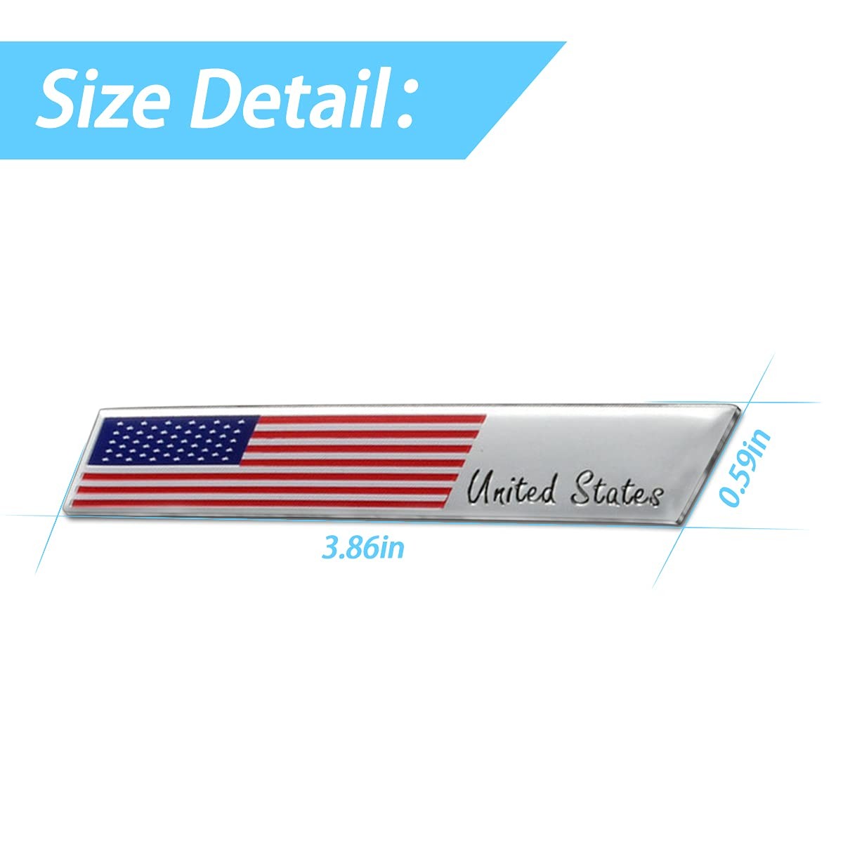 3D Aluminum Alloy American US Flag Decal, 2PCS 3.8" X 0.6" Patriotic Stars St…