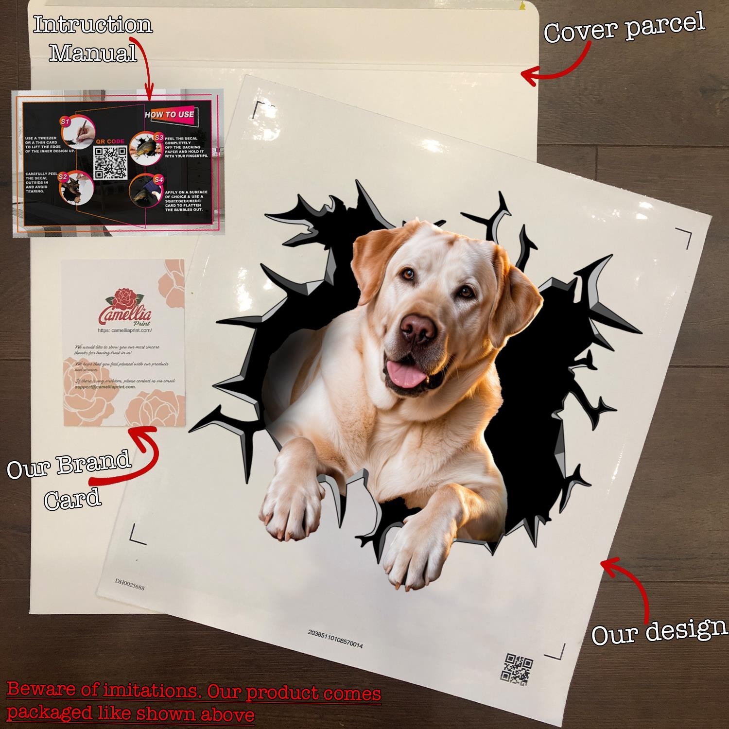 Yellow Lab Dog Car Window Decal Labrador Retriever Cracked Glass 3D Sticker