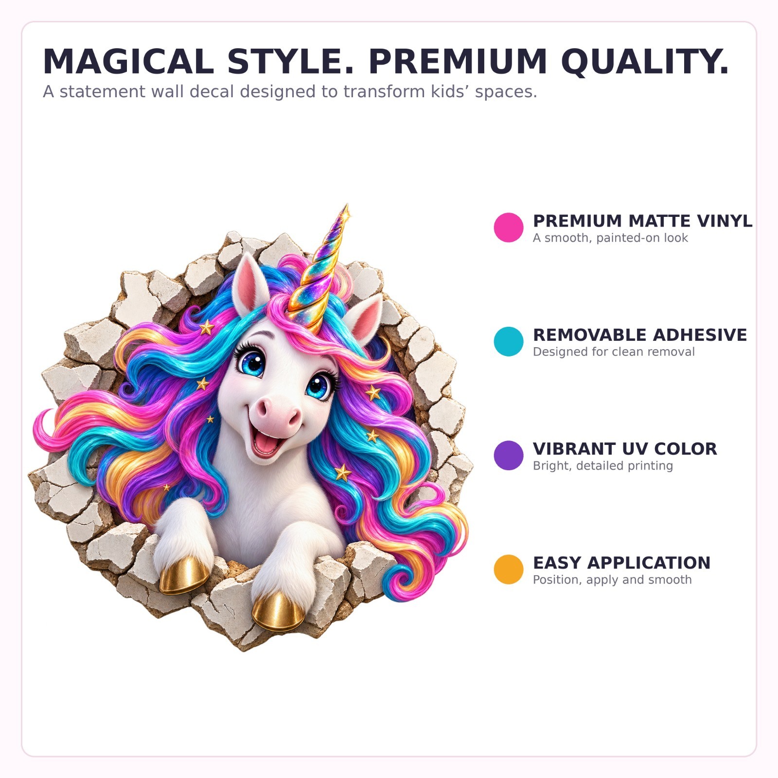 3D Unicorn Wall Decal Rainbow Vinyl Sticker Girls Bedroom Nursery MELU-001