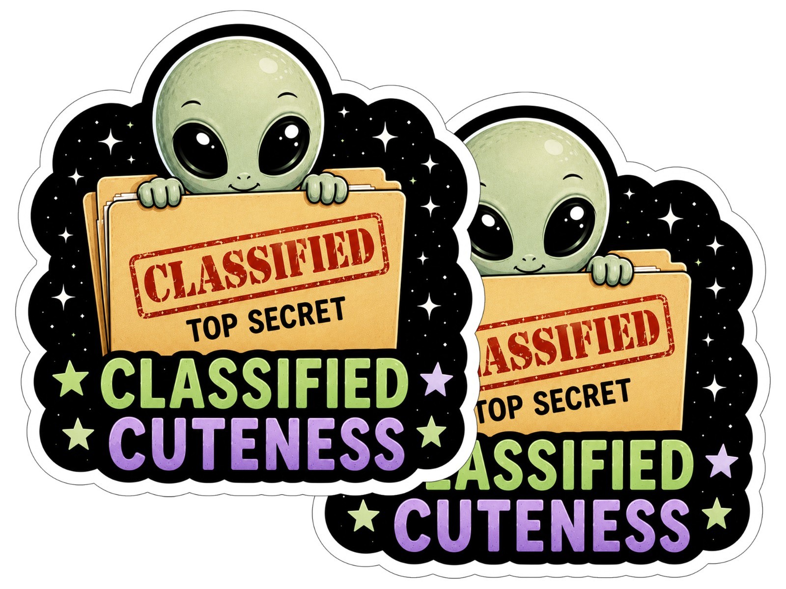 Alien Vinyl Decal Sticker UFO Space Sci Fi Laptop Window Binder Cute Set of 2