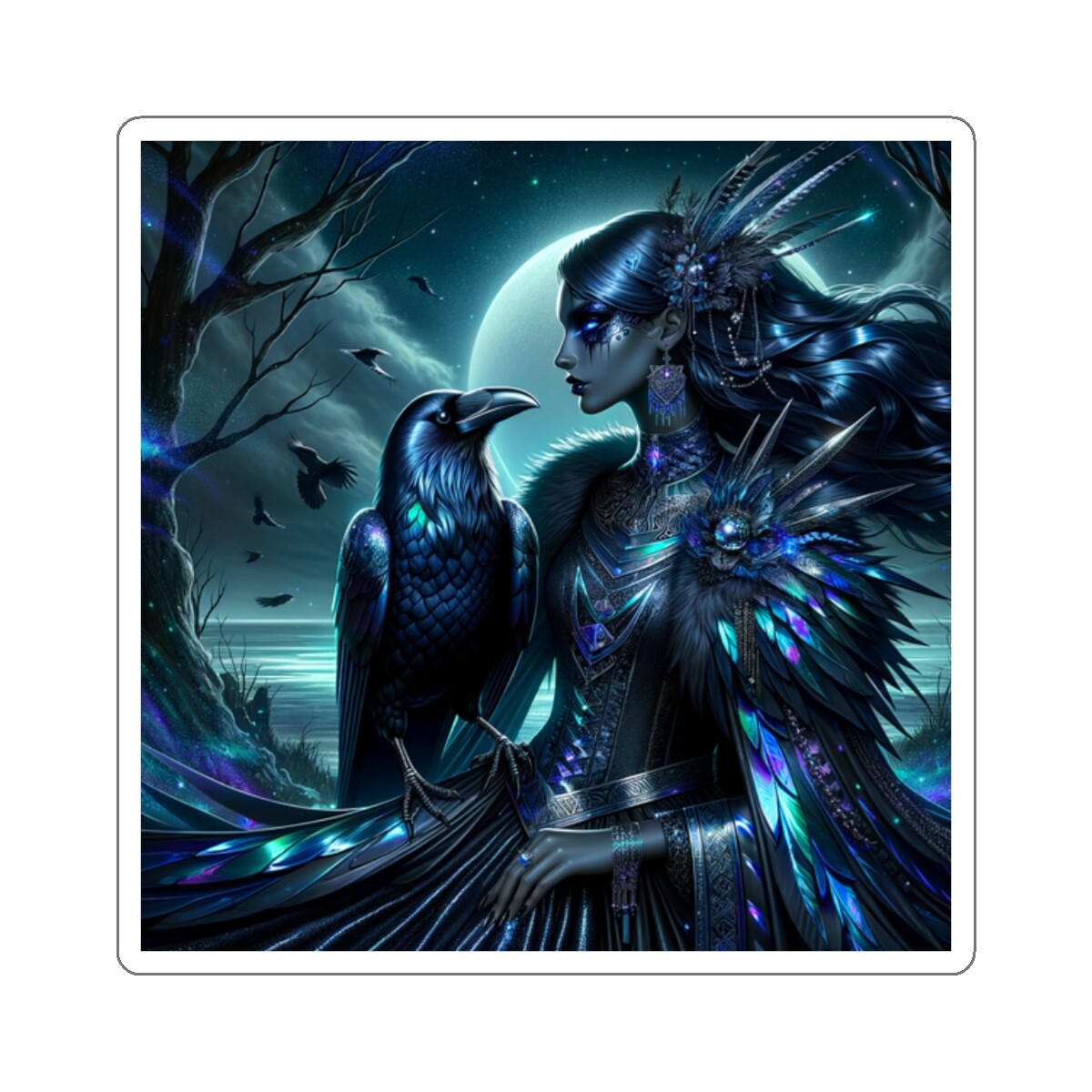 Sticker Ethereal Crow Empress Digital Artwork 2×2 3×3 4×4 6×6