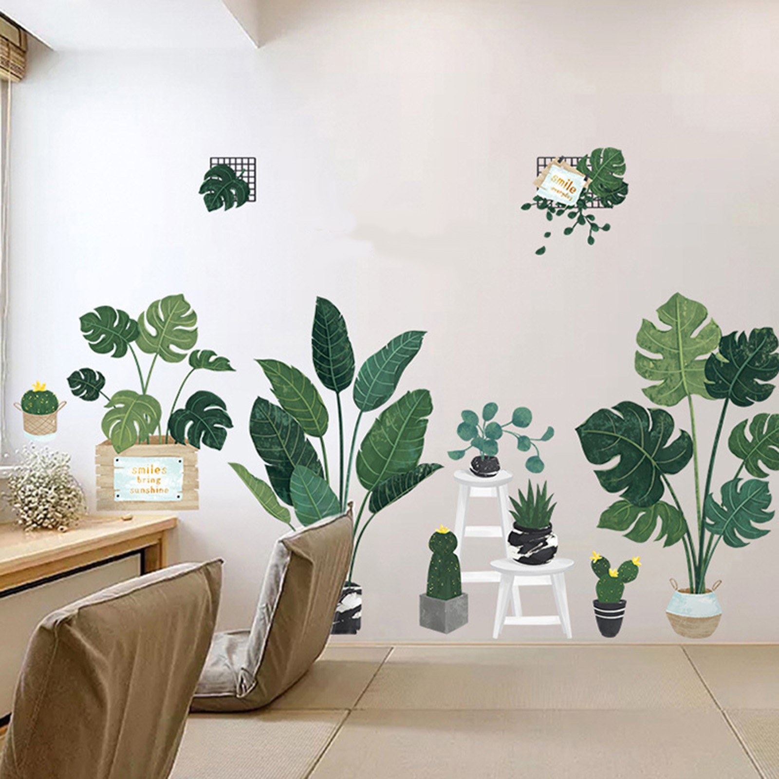GREEN Potted Plants Removable PVC WALL STICKER Bedroom Dorm Room Decorations
