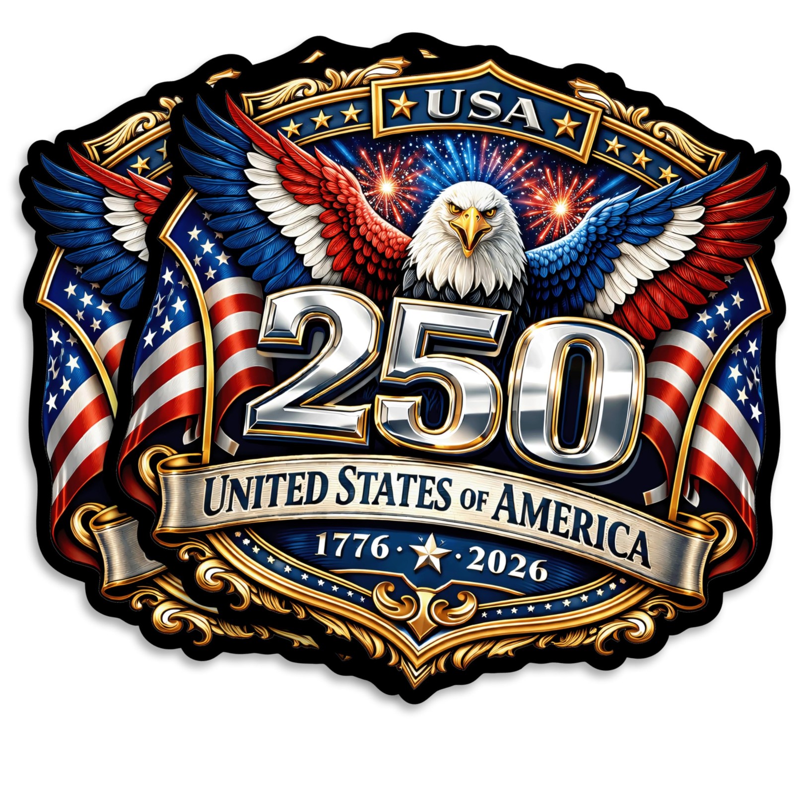 USA 250th Anniversary Vinyl Sticker 2 Pack 5in Patriotic Car Window Decal