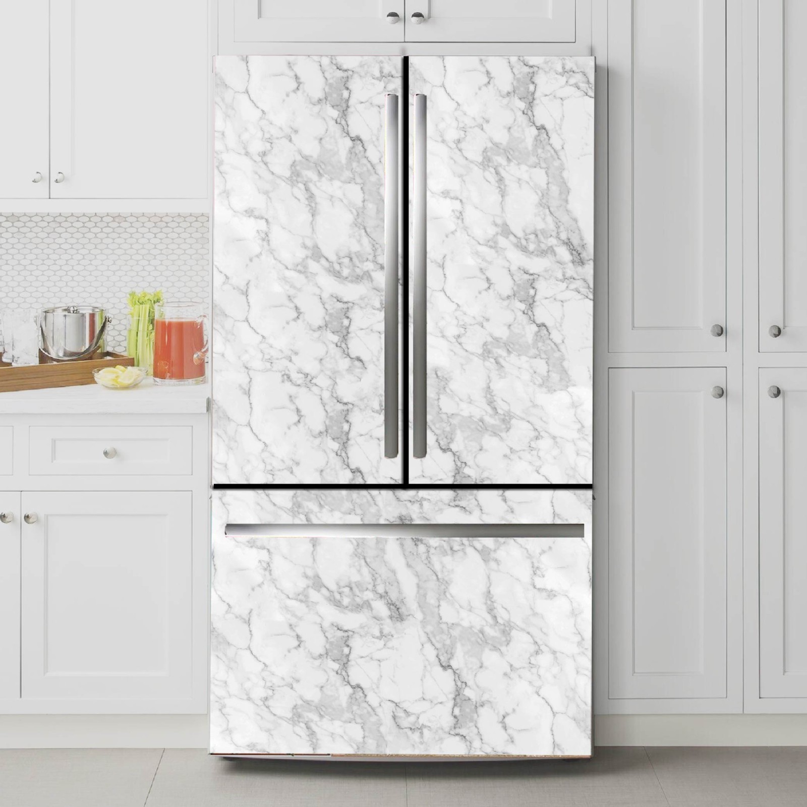 Seamless Marble Effect Fridge Wrap Removable Vinyl Refrigerator Cover