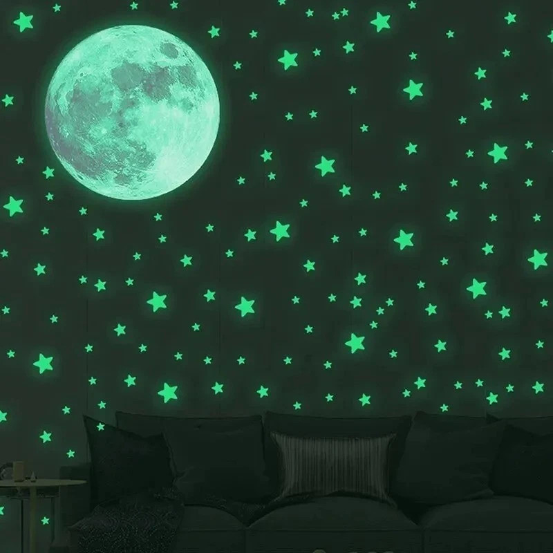 103PCS Glow in the Dark Moon Stars Wall Stickers Kids Bedroom Ceiling