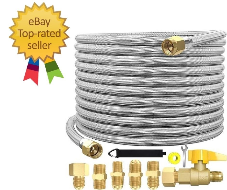 48ft High Pressure Braided Propane Hose Extension w/ Brass Valve & Couplings
