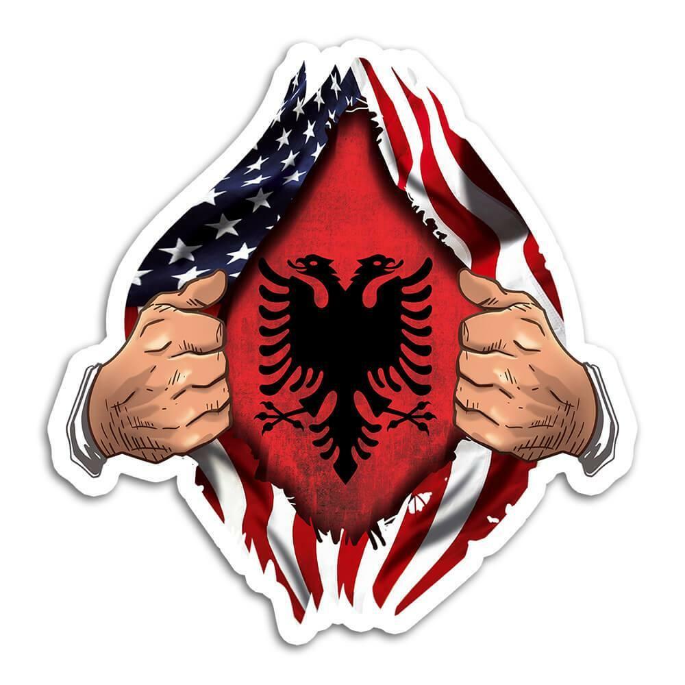 Gift Sticker : Albania Flag USA American Chest Albanian Expat Country