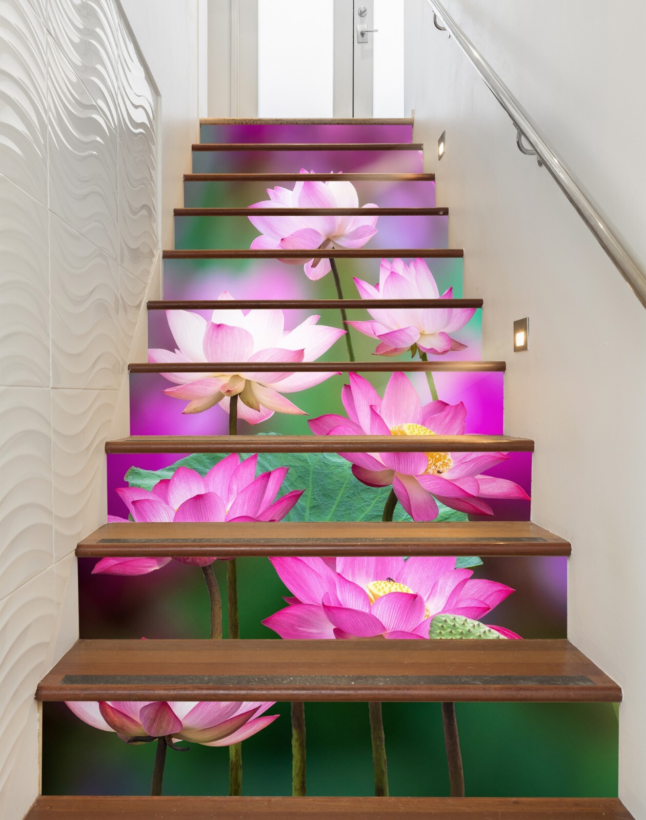 3D Red Lotus ZHU917 Stairs Risers Decoration Photo Mural Vinyl Wallpaper Amy