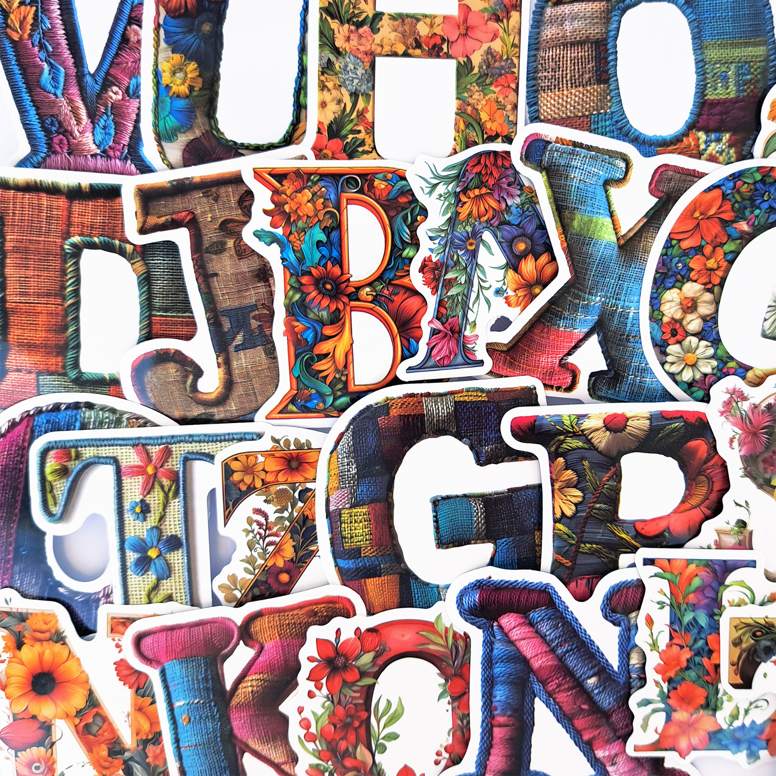52 PCS Floral Alphabet Sticker Pack Knitted Patchwork Decorative Letters Crafts