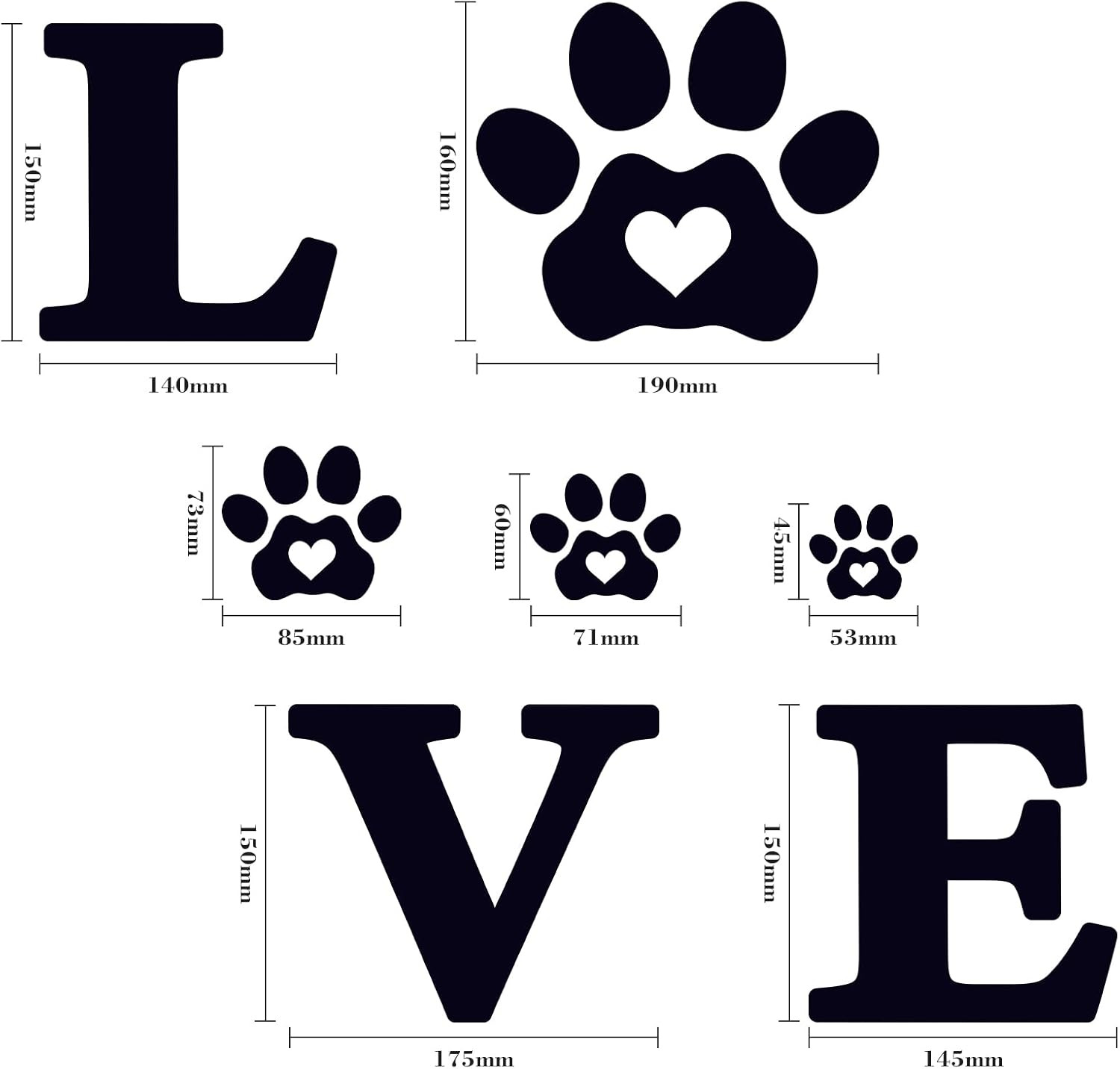 61 Pieces Paw Love Dog Wall Decor Decals Vinyl Prints Sticker Black Color
