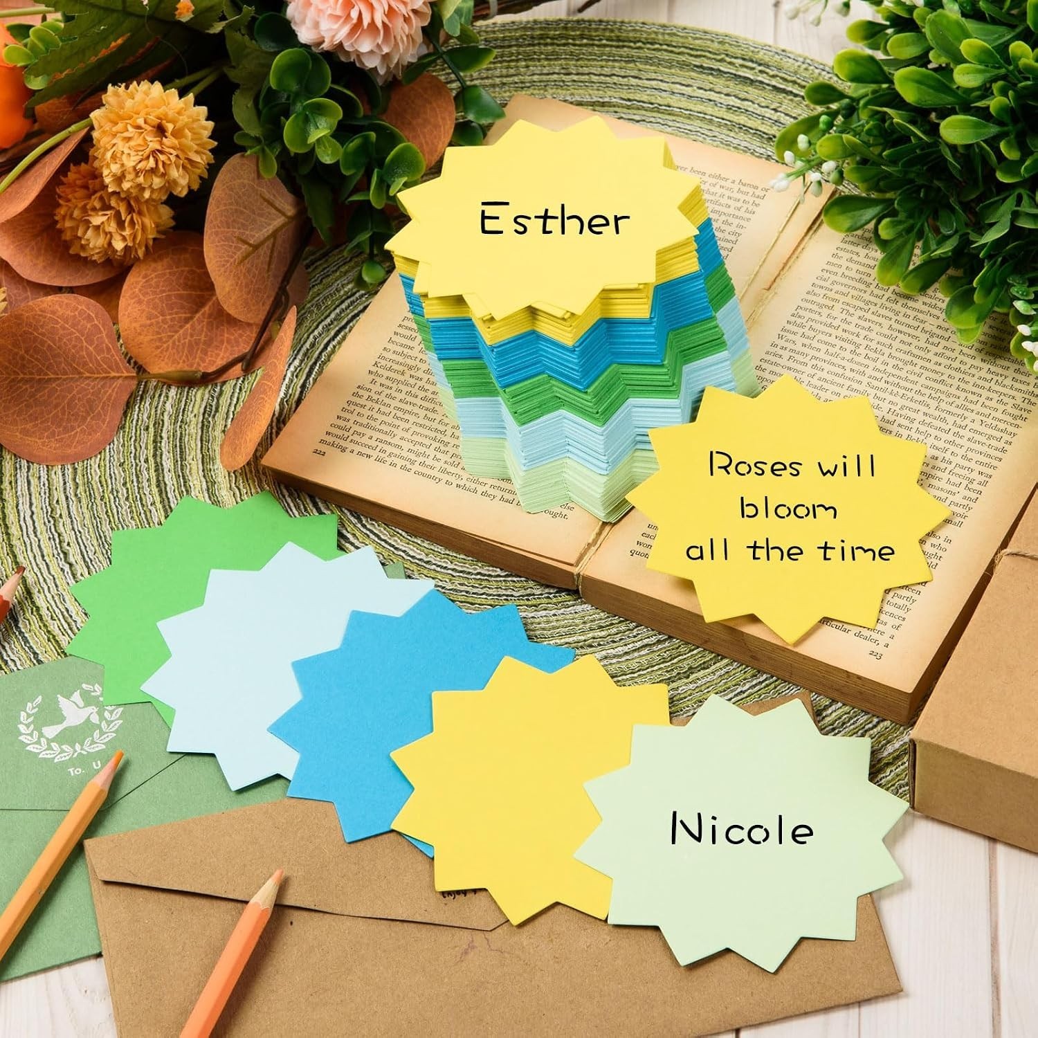 360 Pcs Multicolor Starburst Signs Cutouts in 2 Styles, Blank Round Rectangle…