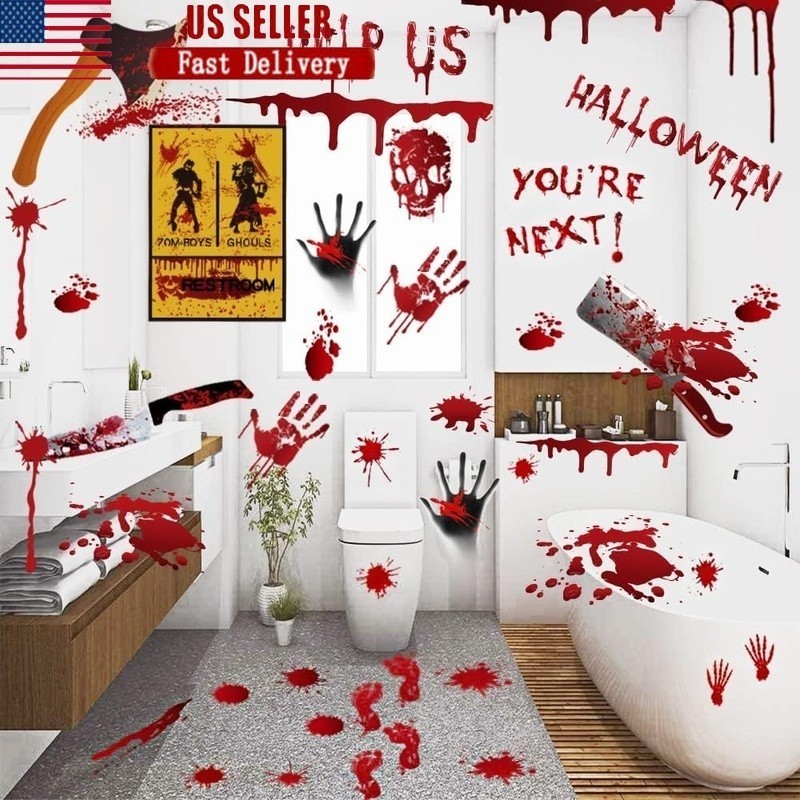 Creepy Halloween Bloody Handprint Footprint Stickers Window Wall Decorations New