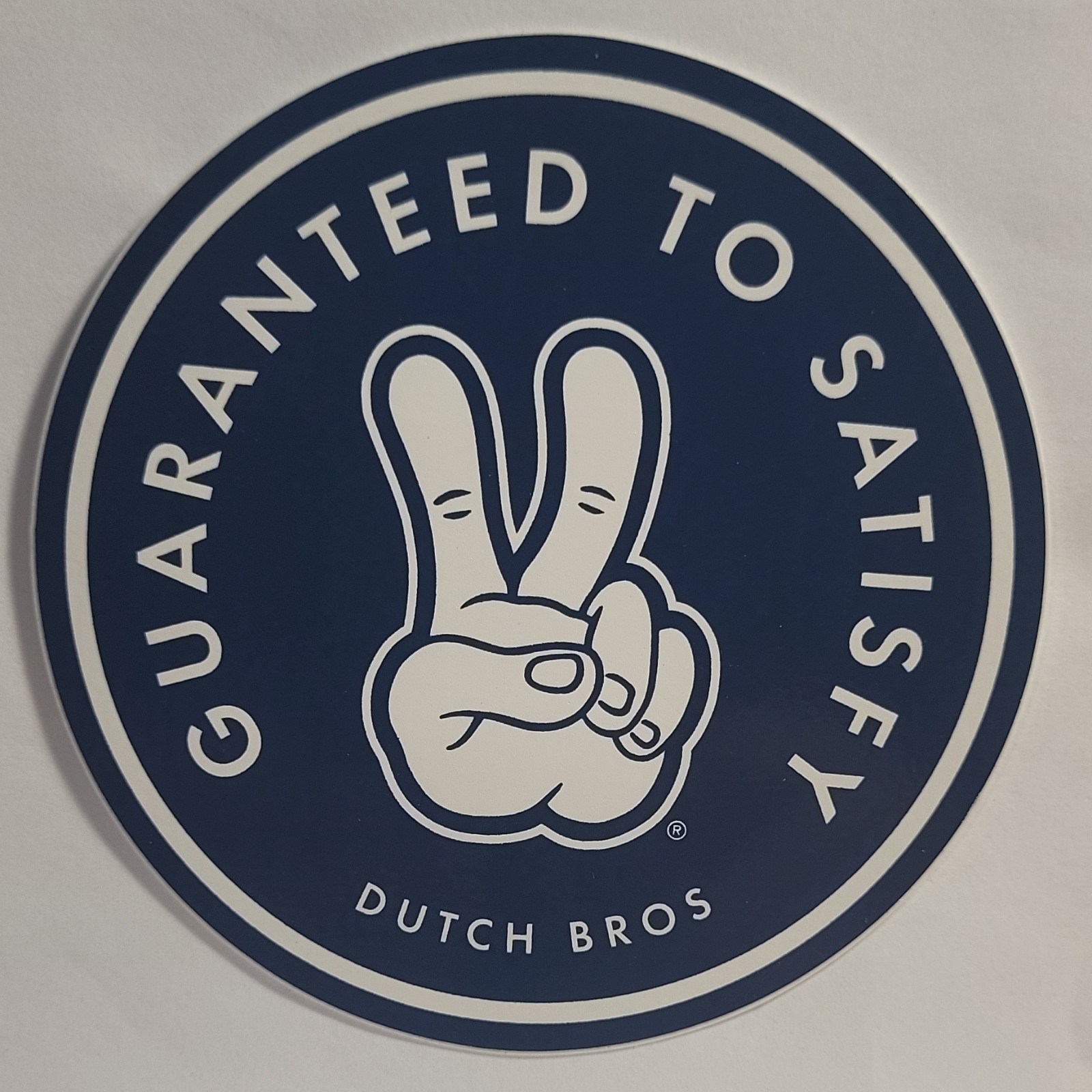 Dutch Bros Guaranteed To Satisfy Peace Sign Hand Blue White Sticker/Decal