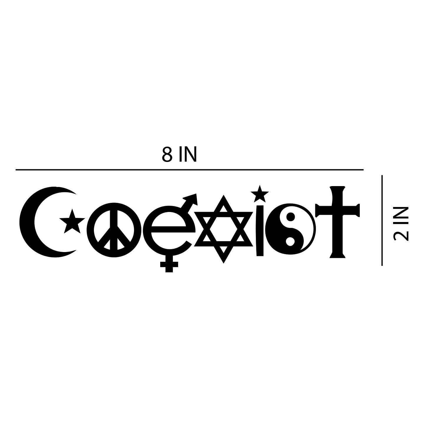 Coexist Symbol Vinyl Decal Sticker 8"x2" – Car Truck Laptop Window Bumper
