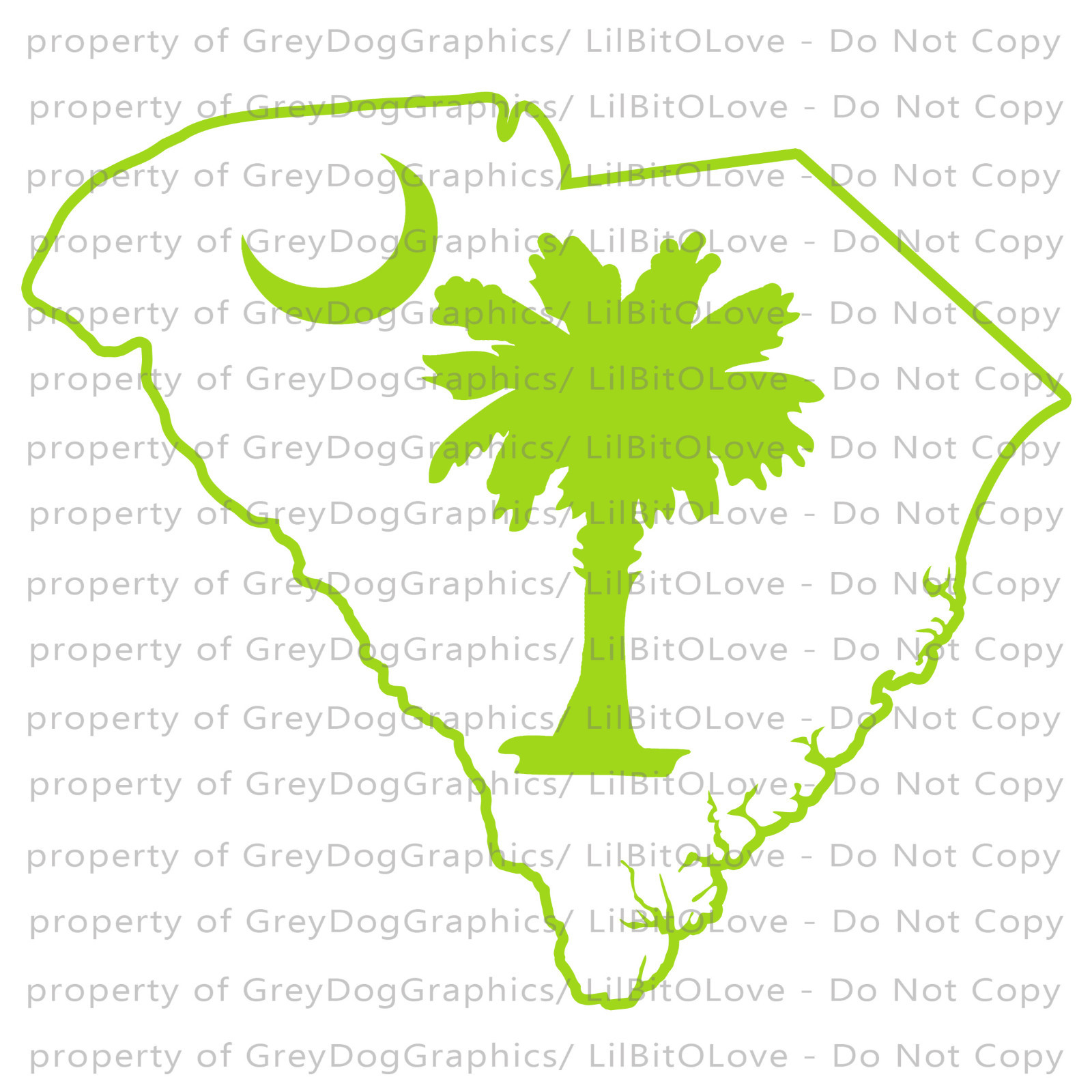 State of South Carolina Outline with Palmetto and Moon Vinyl Decal Sticker