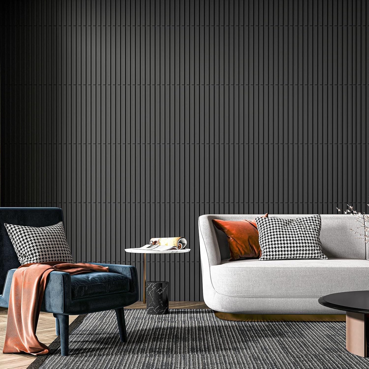 3D Fluted Wall Tiles – Black, 12-Piece Set, 32 Sq.Ft.