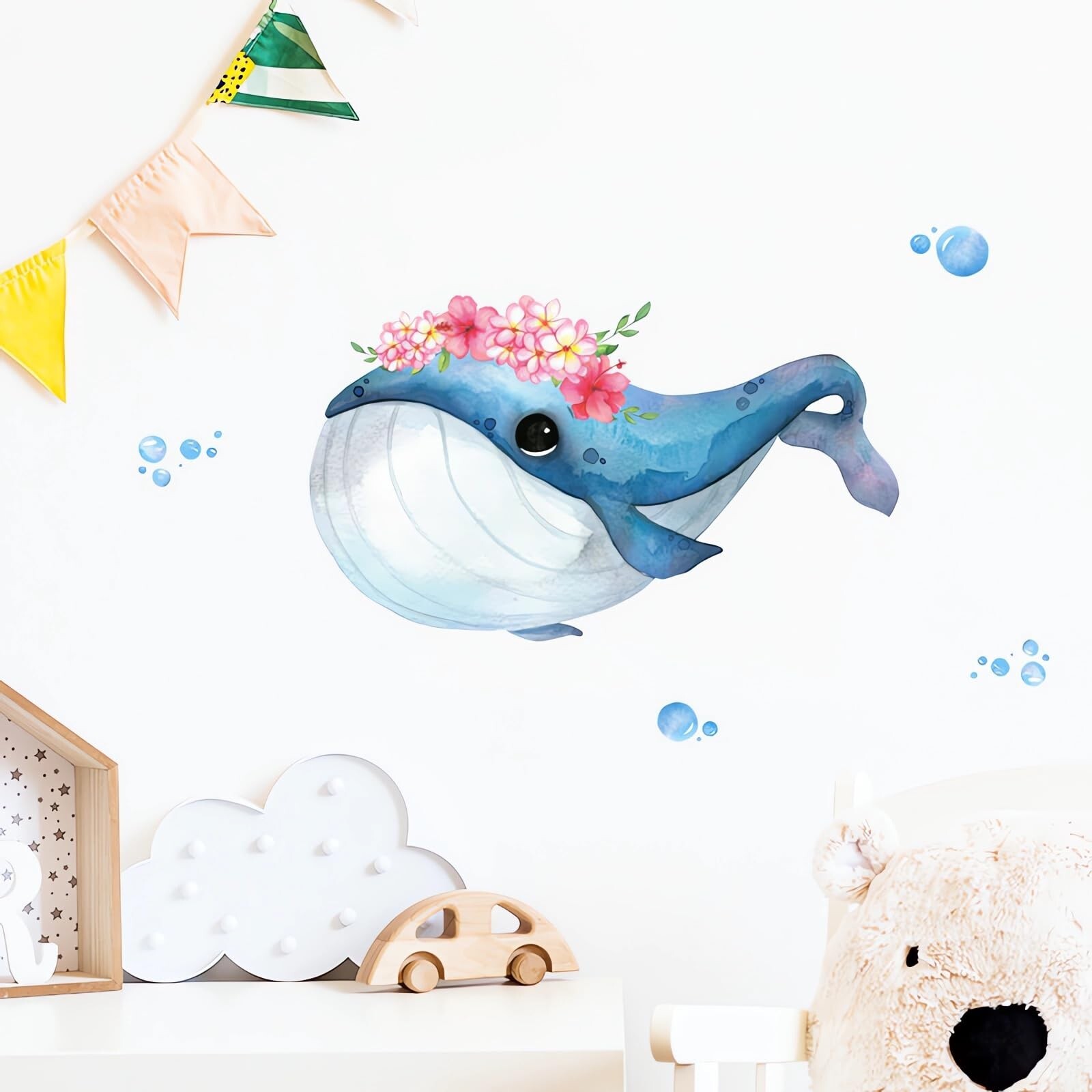 Cute Cartoon Blue Whale Wall Stickers, sacinora Sea Animal Wall Decals Remova…