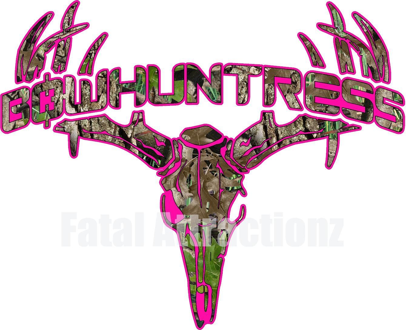 Hot Pink Camo Bowhuntress Deer Skull S4 Vinyl Sticker Decal buck whitetail hunt