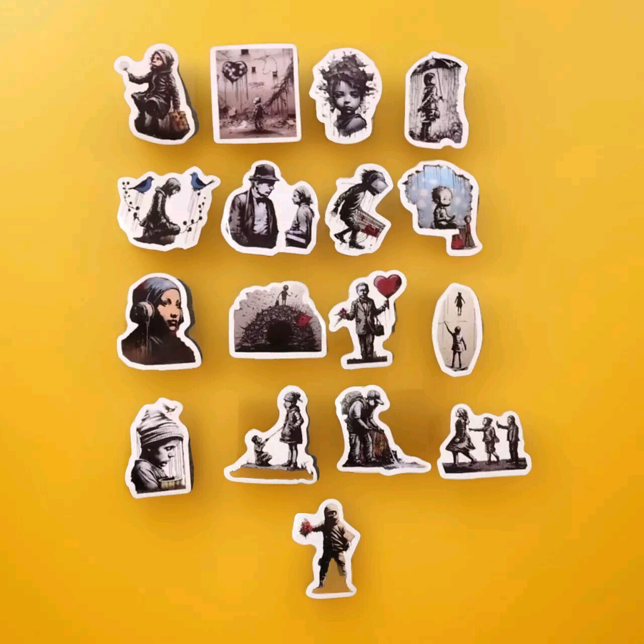 17 Pc. Banksy Art Sticker Pack -White – Waterproof – Street Art – France