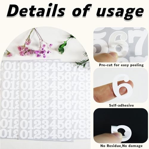 960 Pieces Small Vinyl Number Stickers 0-9, 1" Waterproof Self 1 Inch White