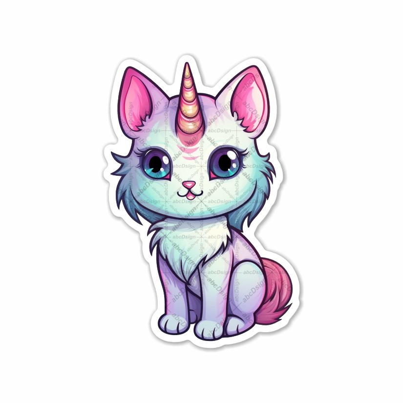 Cute Unicorn Cat , Sticker, Peel N' Stick, Different Sizes