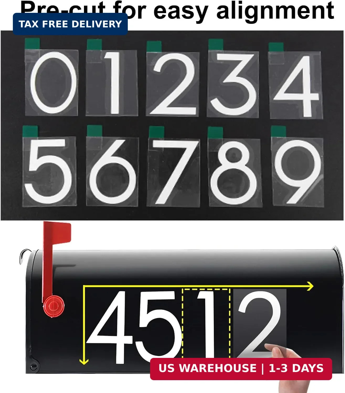 4 inch Reflective Mailbox Numbers for Outside, 5 Sets Number Stickers with Stick