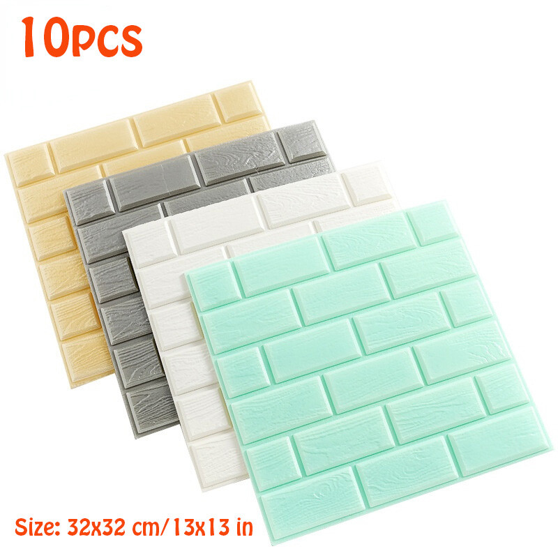 10PCS Self-Adhesive Foam Wall Sticker Panel Waterproof Tile Wallpaper Room Decor