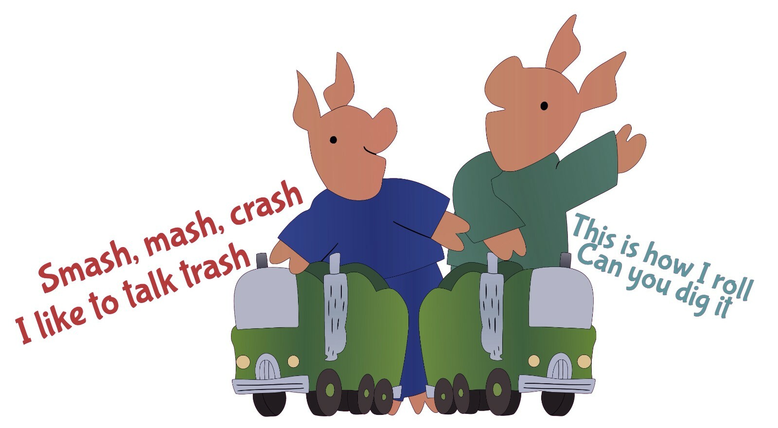 Vinyl Home Art Garbage Truck Decor Children's Book Pig Animals Design Wall Decal