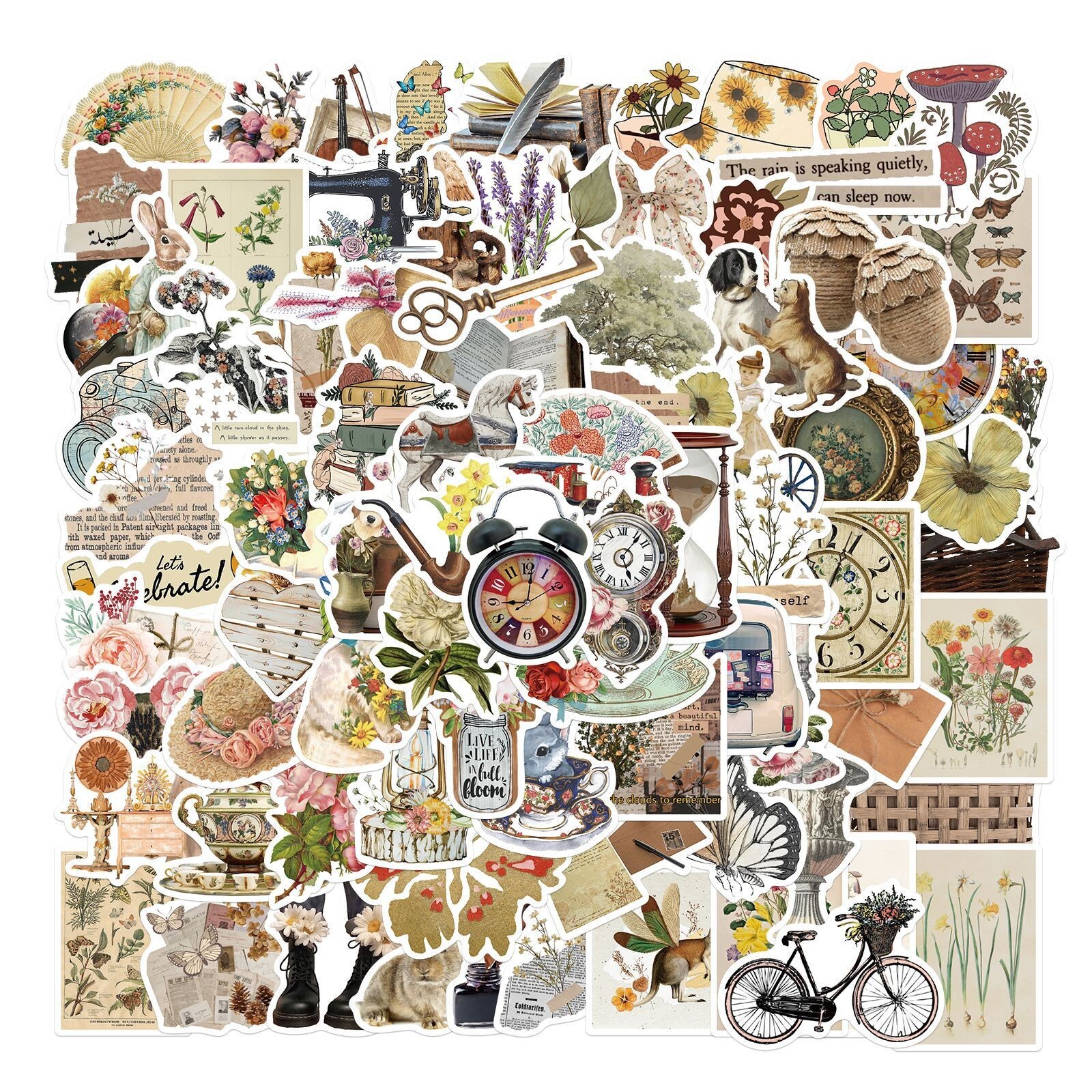 200pcs RETRO COTTAGECORE MAGIC Stickers, Stamps Books Flowers Rainbow,214