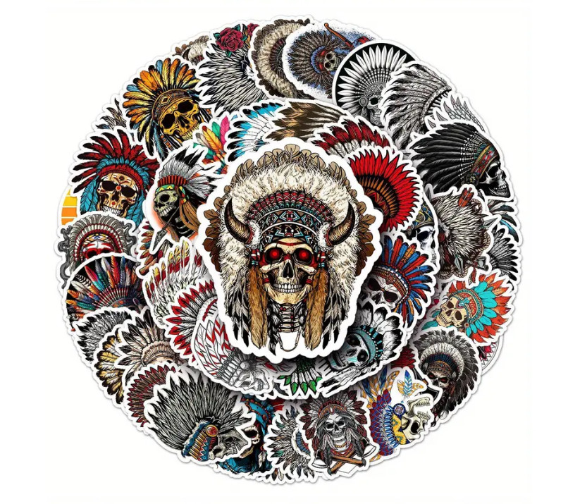 Indian Chief Skull Vinyl Stickers – Select A Sticker – BUY2GET4FREE!