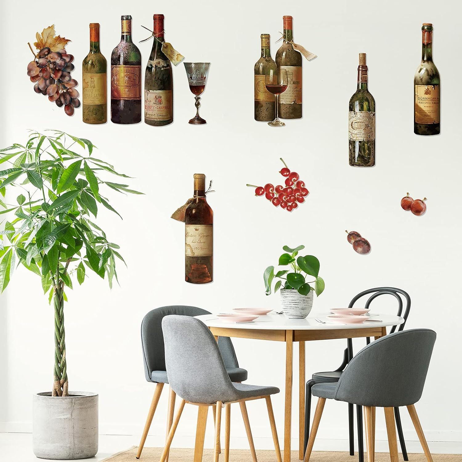 2 Sheets Wine Wall Decal Stickers Artwork Peel and Stick Wine Bottle Wall Glass