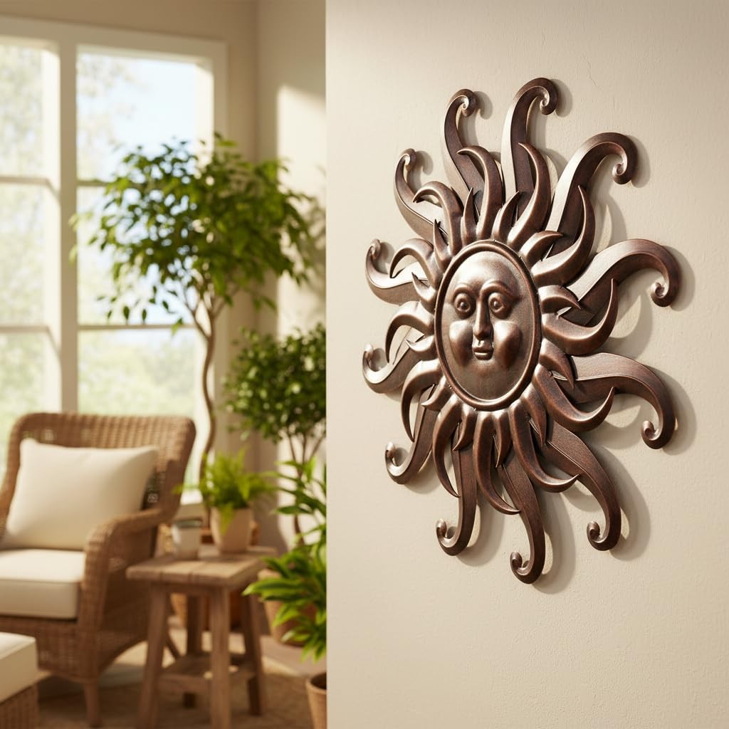 Metal Wall Art Decor Outdoor Inside With 3d Sun Face 27" Large Outside Sun Metal