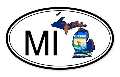 Michigan State Flag Oval Car Vinyl Sticker – SELECT SIZE