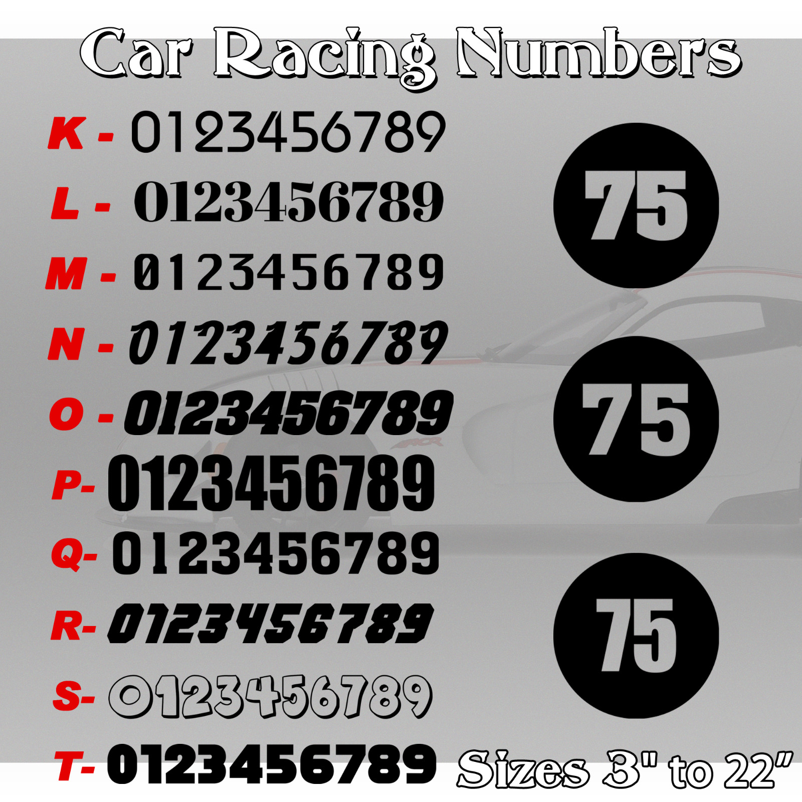 2 pack Racing Car numbers die-cut circle door custom number rally sport decal V8