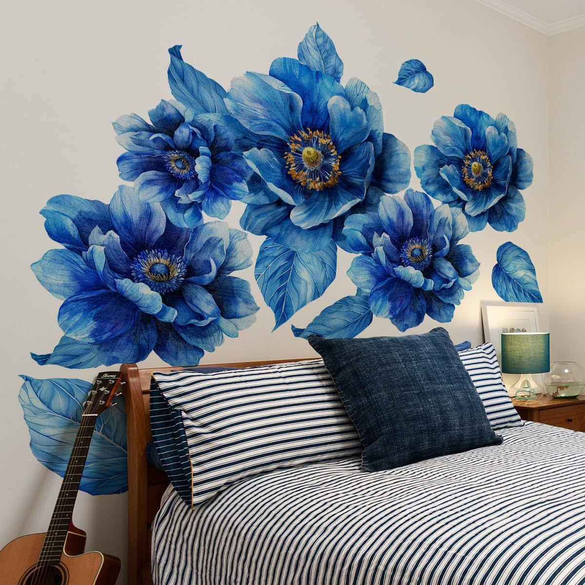 Large Peony Flower 3D Wall Art Decals Floral Mural Stickers for Bedroom